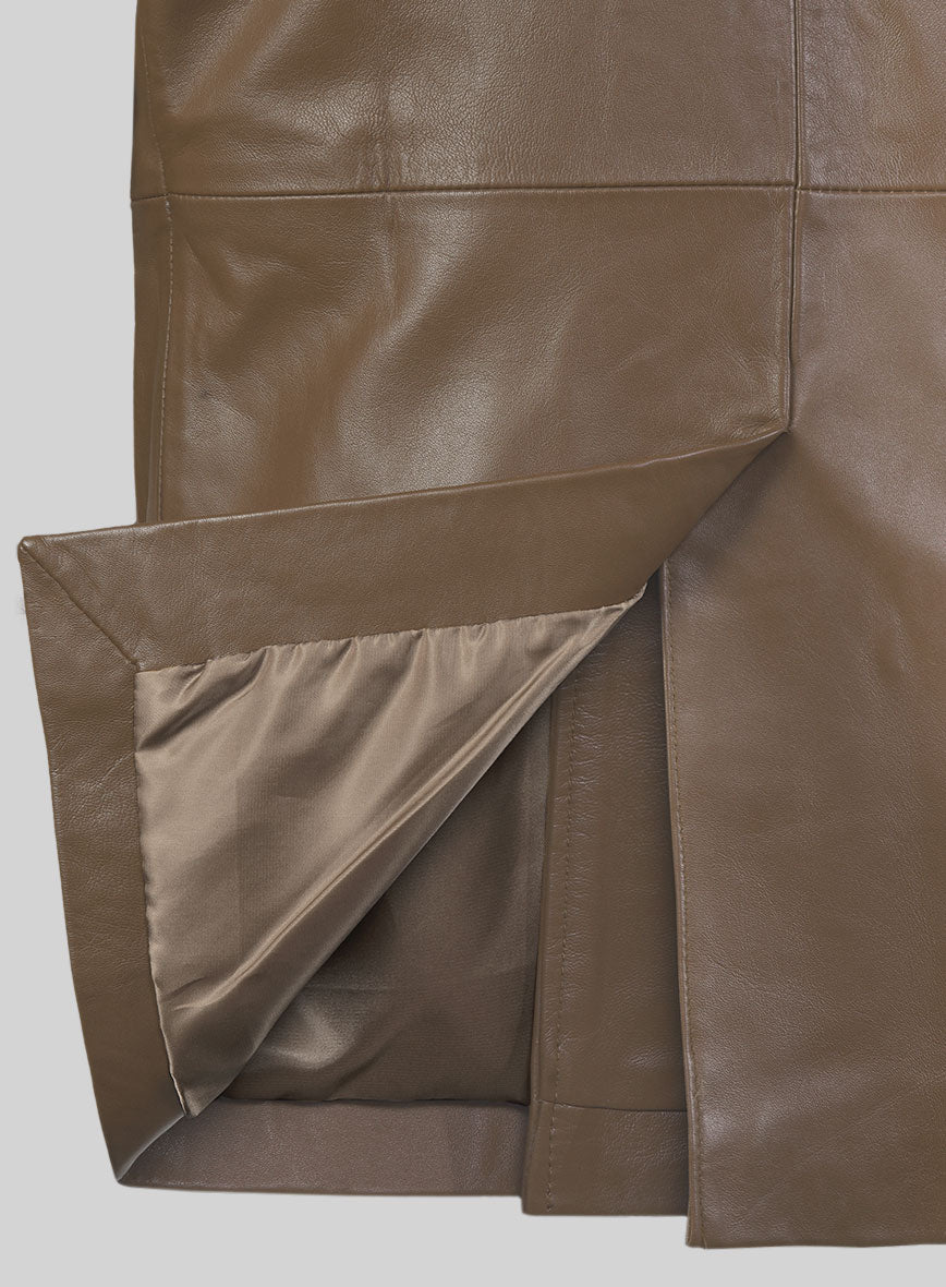 Soft King Brown Leather Pea Coat - StudioSuits