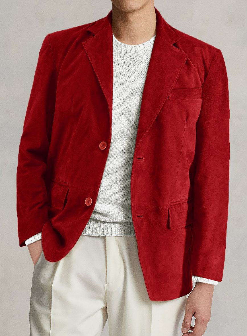 Lava Red Suede Leather Blazer - StudioSuits