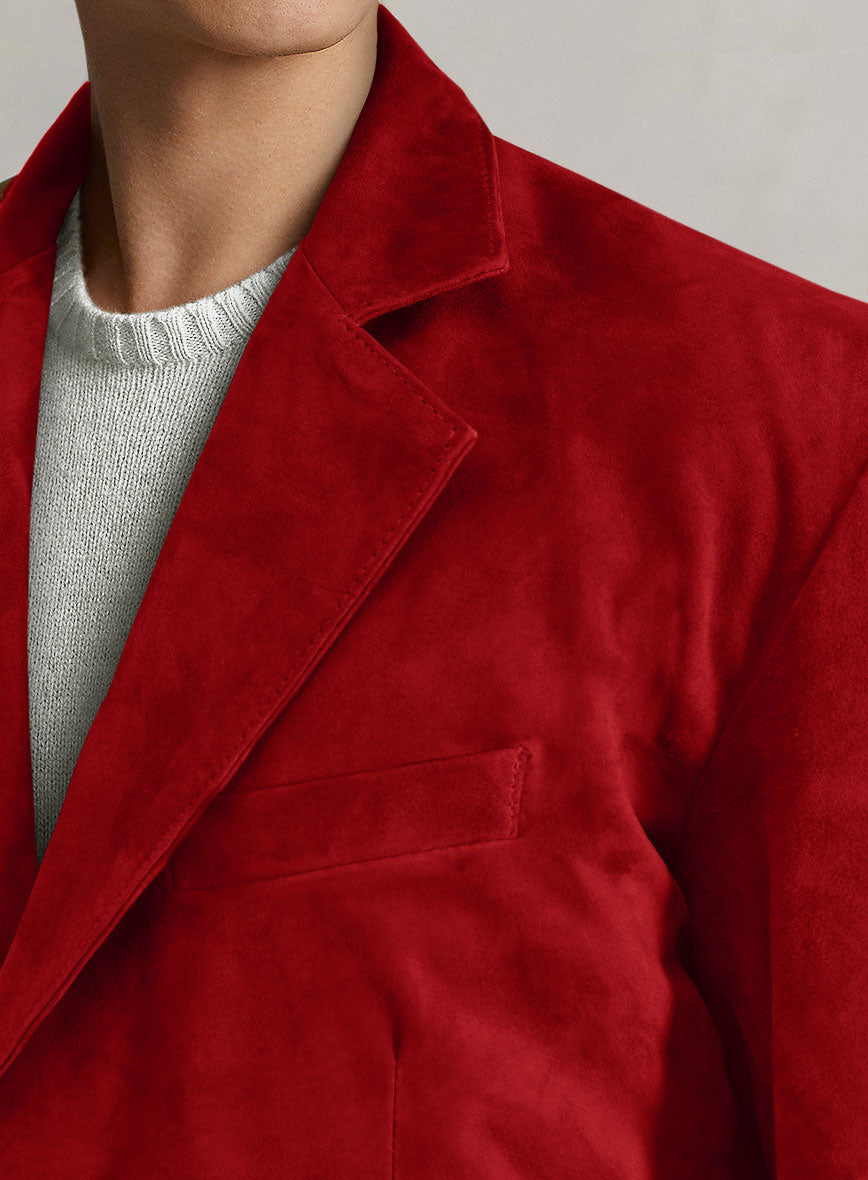 Lava Red Suede Leather Blazer - StudioSuits