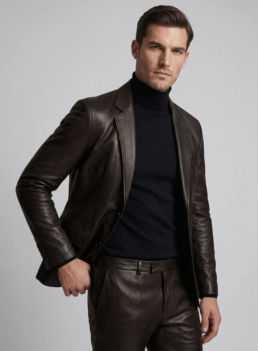 Soft Louis Brown Leather Pea Coat - StudioSuits
