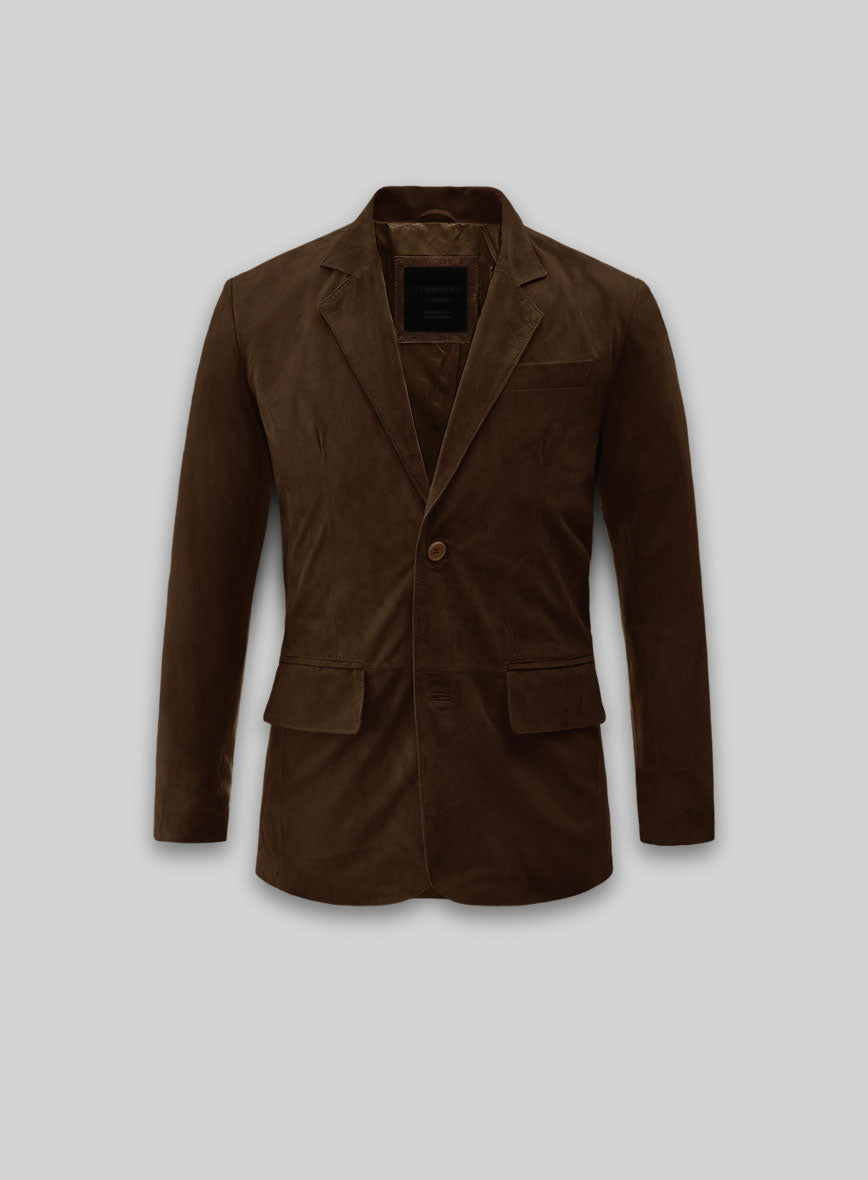Mid Brown Suede Leather Blazer - StudioSuits