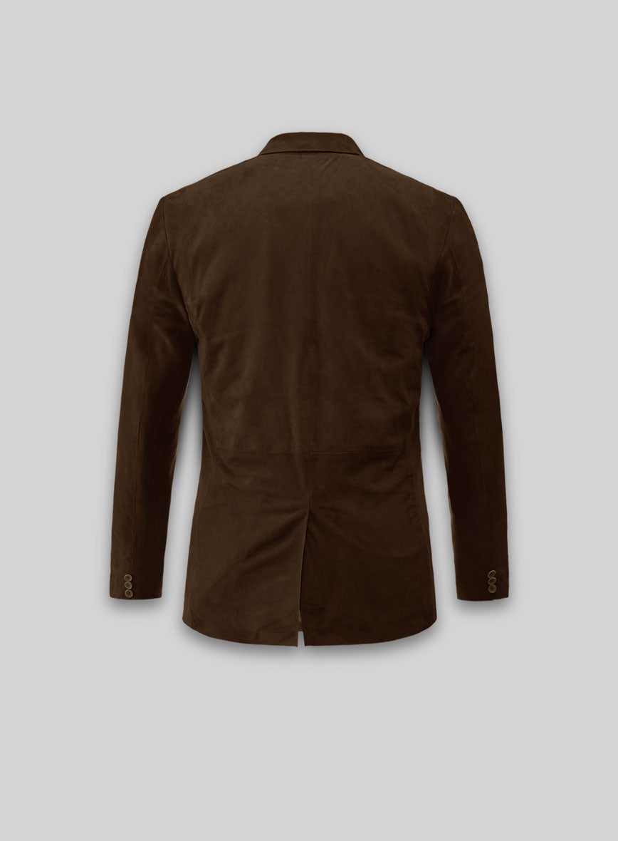 Mid Brown Suede Leather Blazer - StudioSuits