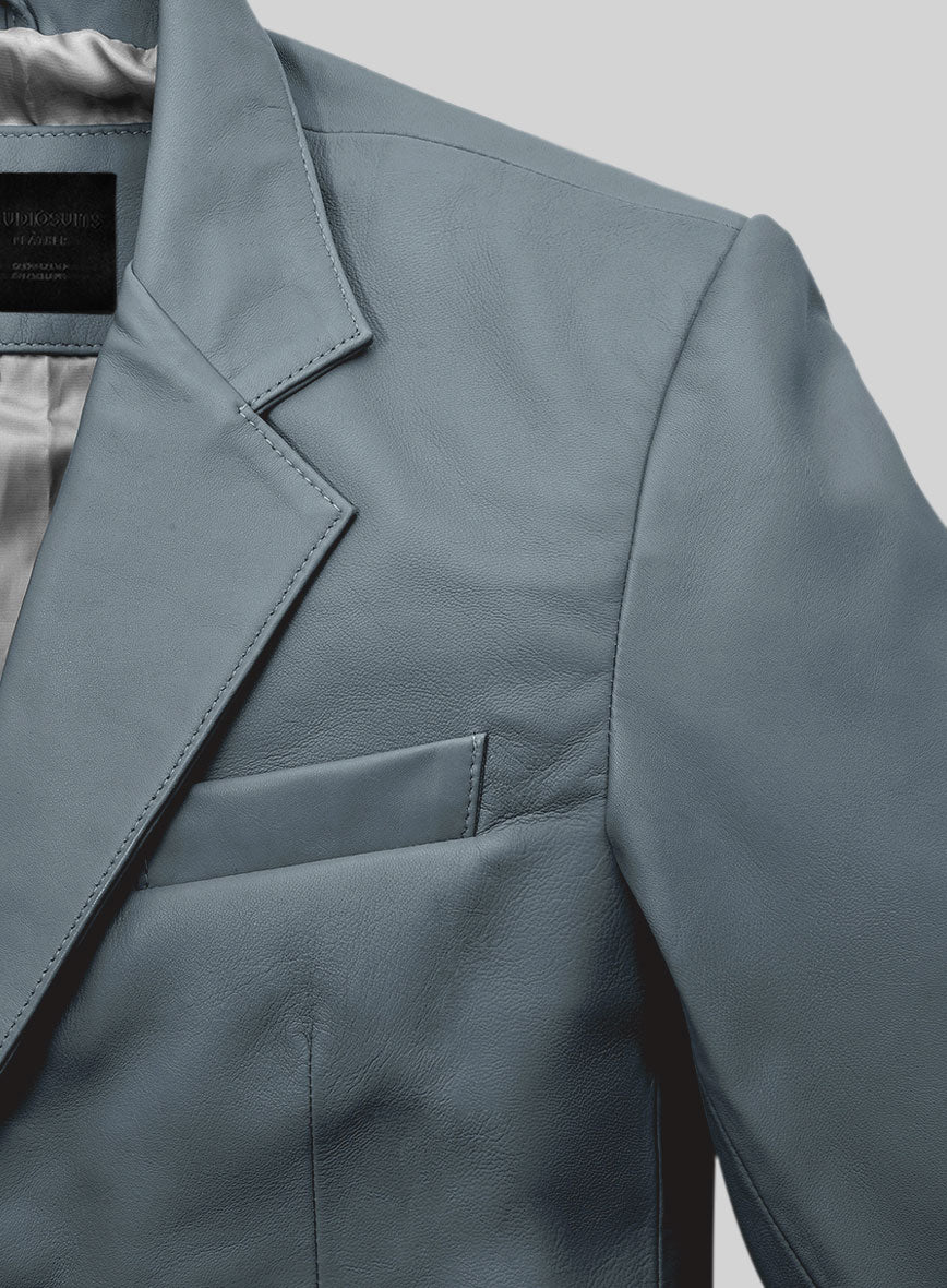 Soft Sherpa Gray Leather Blazer - StudioSuits