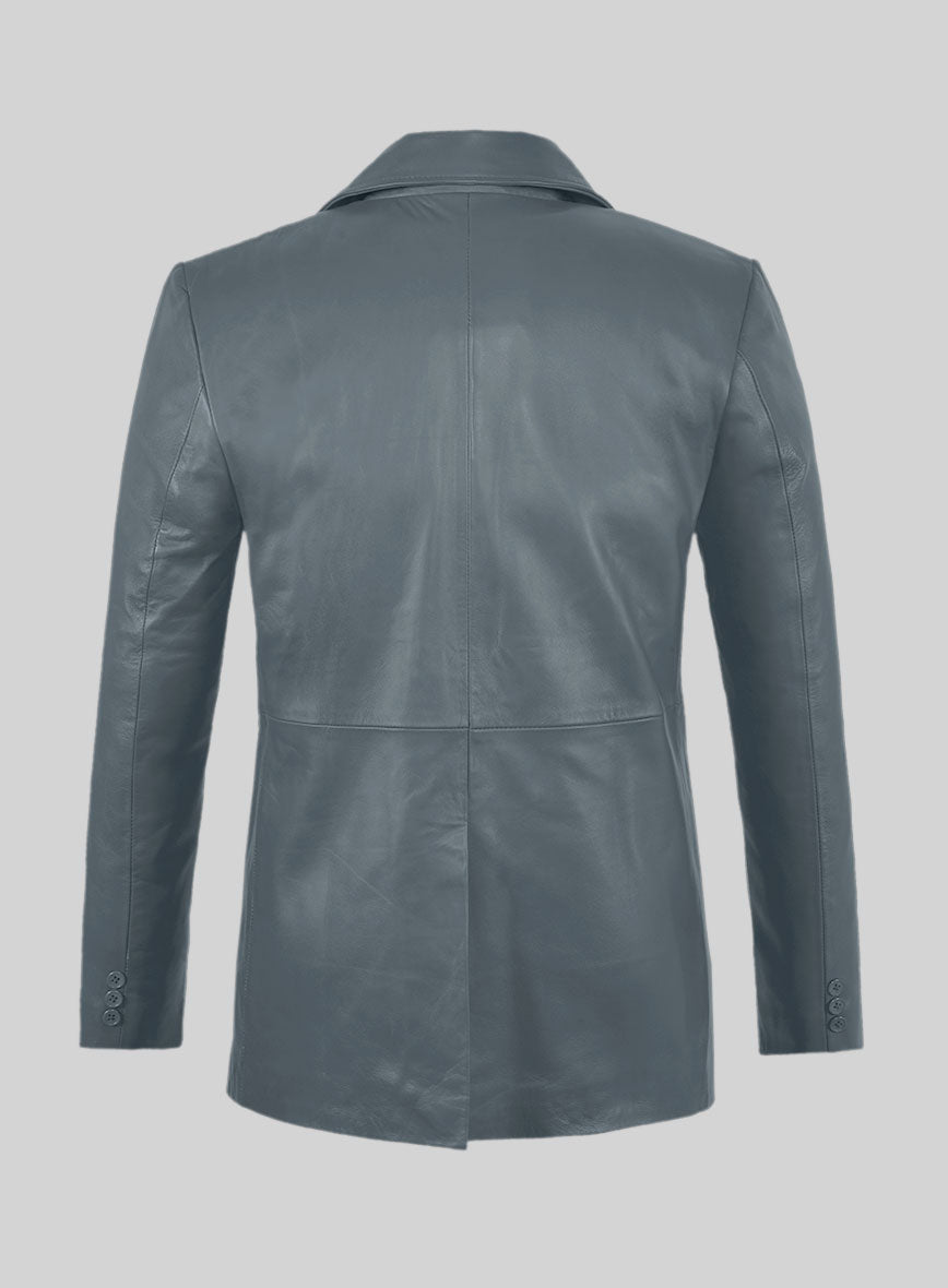Soft Sherpa Gray Leather Pea Coat - StudioSuits