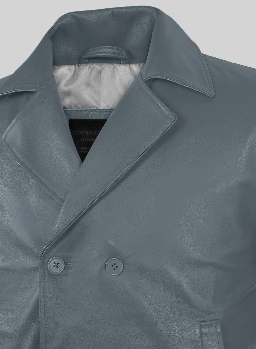 Soft Sherpa Gray Leather Pea Coat - StudioSuits