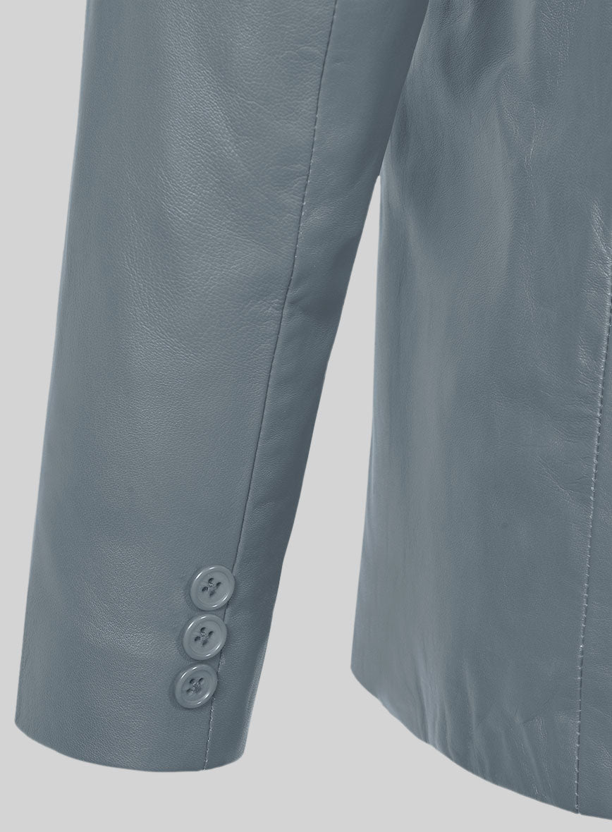 Soft Sherpa Gray Leather Pea Coat - StudioSuits