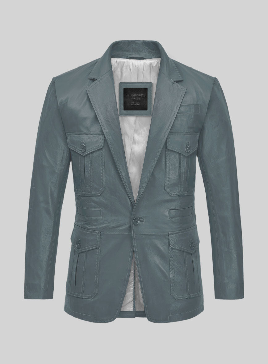 Soft Sherpa Gray Washed and Wax Leather Blazer - #712 - StudioSuits