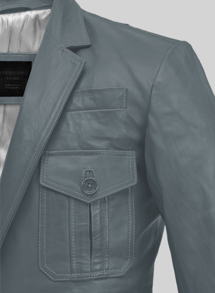 Soft Sherpa Gray Washed and Wax Leather Blazer - #712 - StudioSuits