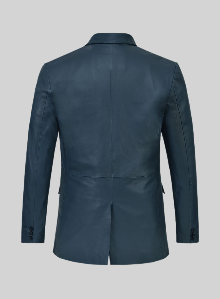 Soft Winsor Blue Leather Blazer - StudioSuits