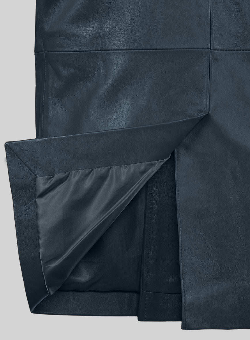 Soft Winsor Blue Leather Pea Coat - StudioSuits