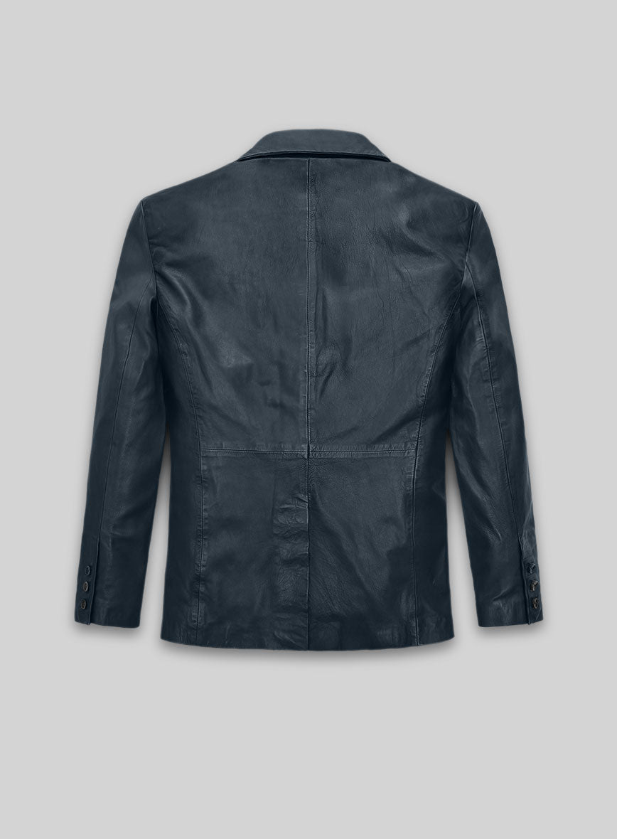 Soft Winsor Blue Washed & Wax Leather Blazer - StudioSuits