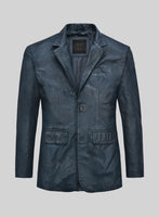 Soft Winsor Blue Washed & Wax Leather Blazer - StudioSuits