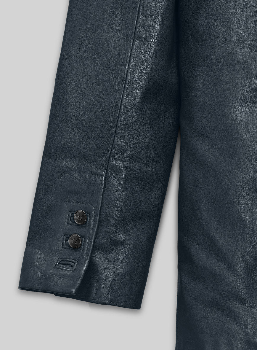 Soft Winsor Blue Washed & Wax Leather Blazer - StudioSuits