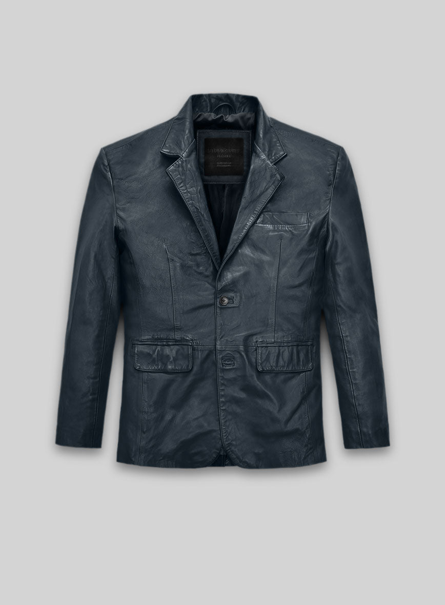 Soft Winsor Blue Washed & Wax Leather Blazer - StudioSuits