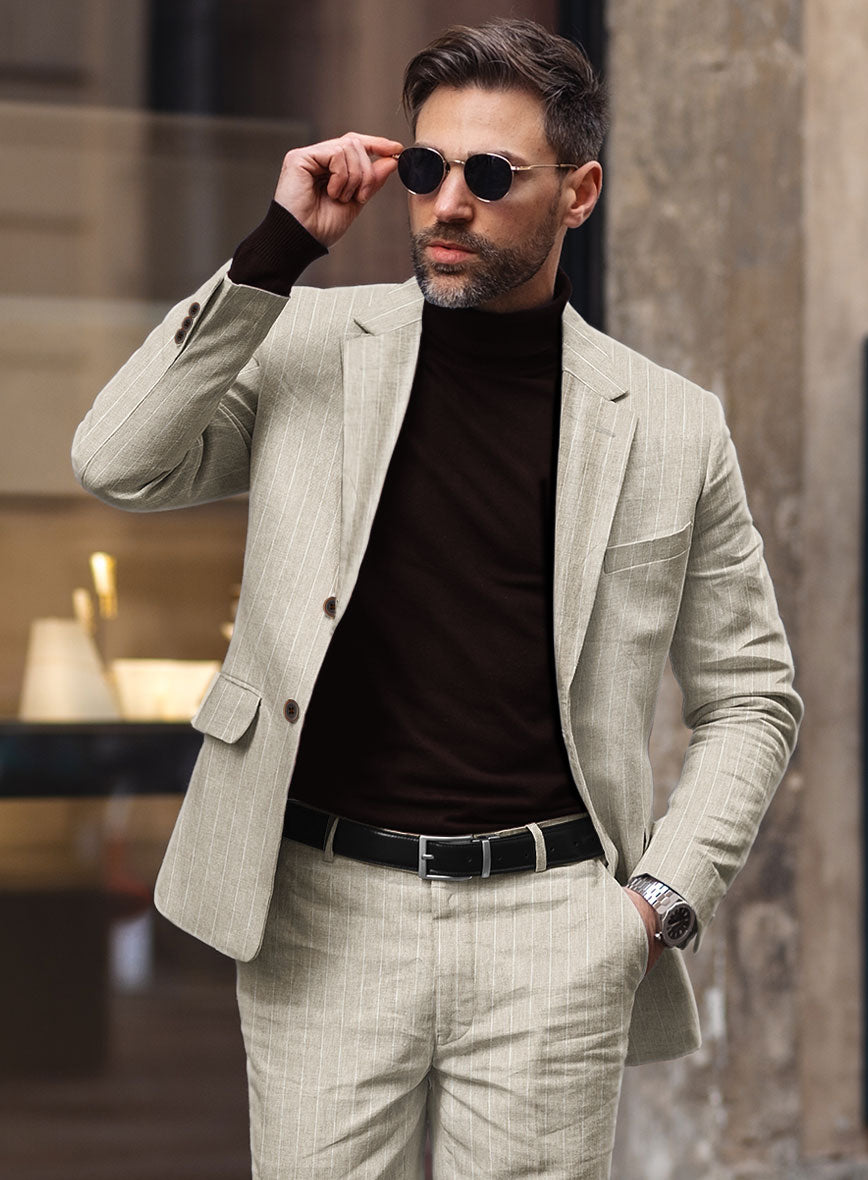 Solbiati Barn Beige Stripe Linen Suit - StudioSuits