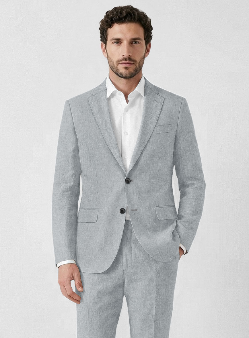 Solbiati Art Du Lin Blue Gray Linen Suit - StudioSuits