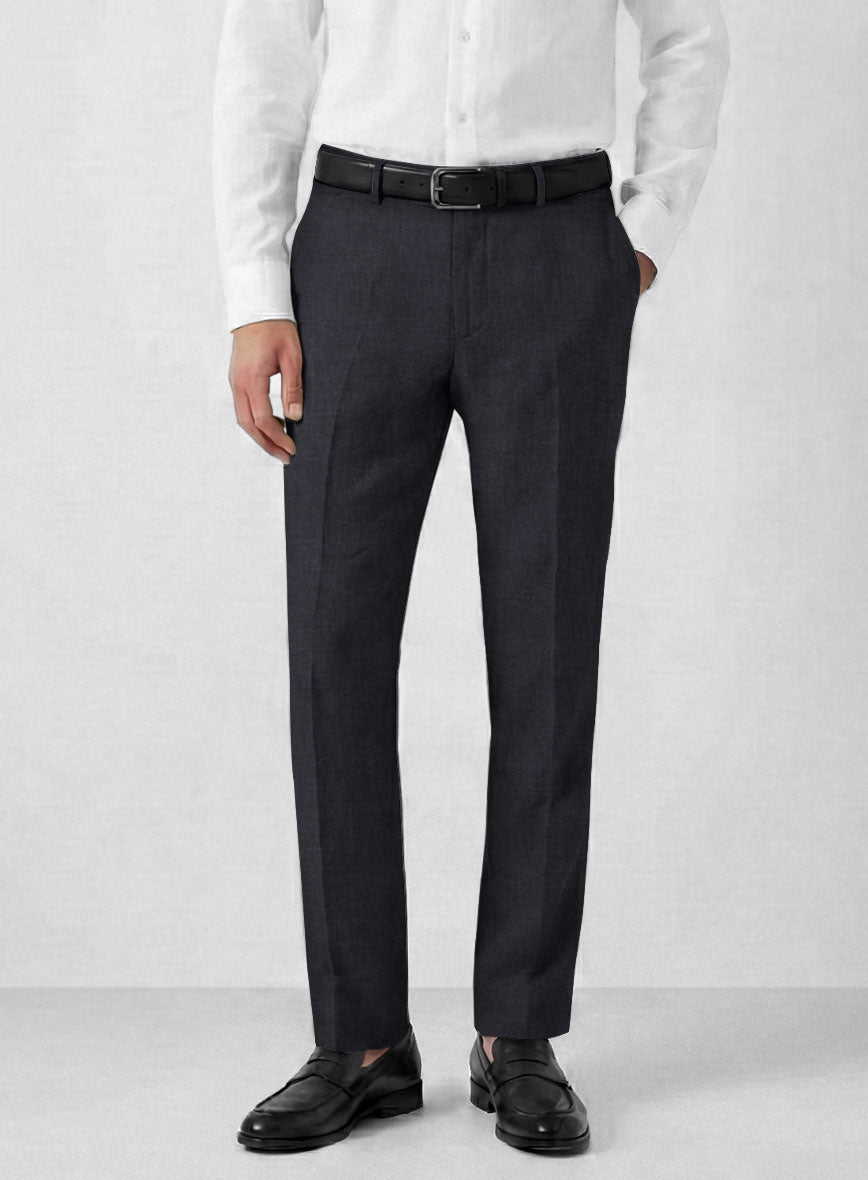 Solbiati Art Du Lin Dark Blue Linen Pants - StudioSuits