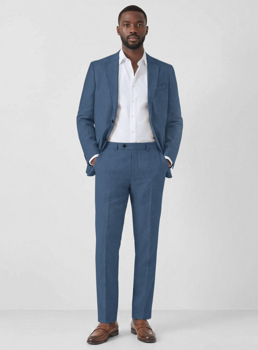 Solbiati Art Du Lin Dark Pastel Blue Linen Suit - StudioSuits