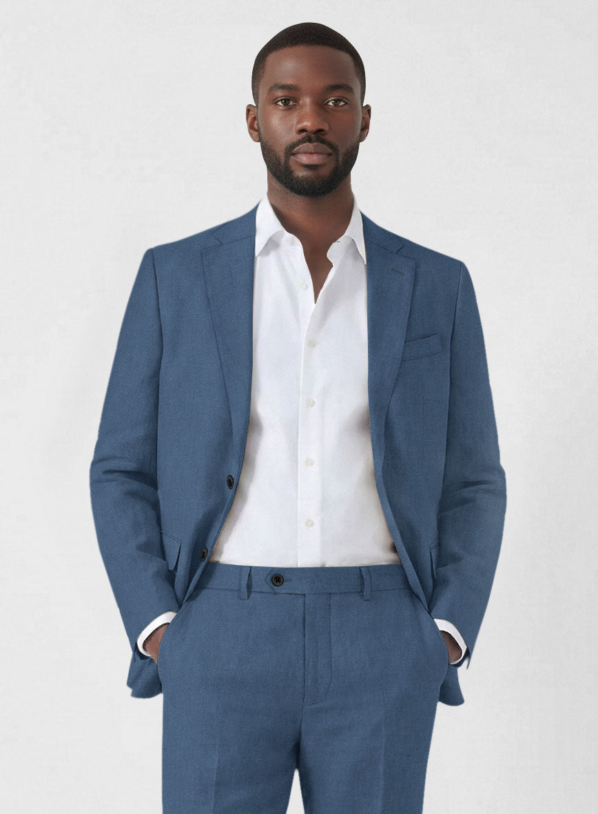 Solbiati Art Du Lin Dark Pastel Blue Linen Jacket - StudioSuits