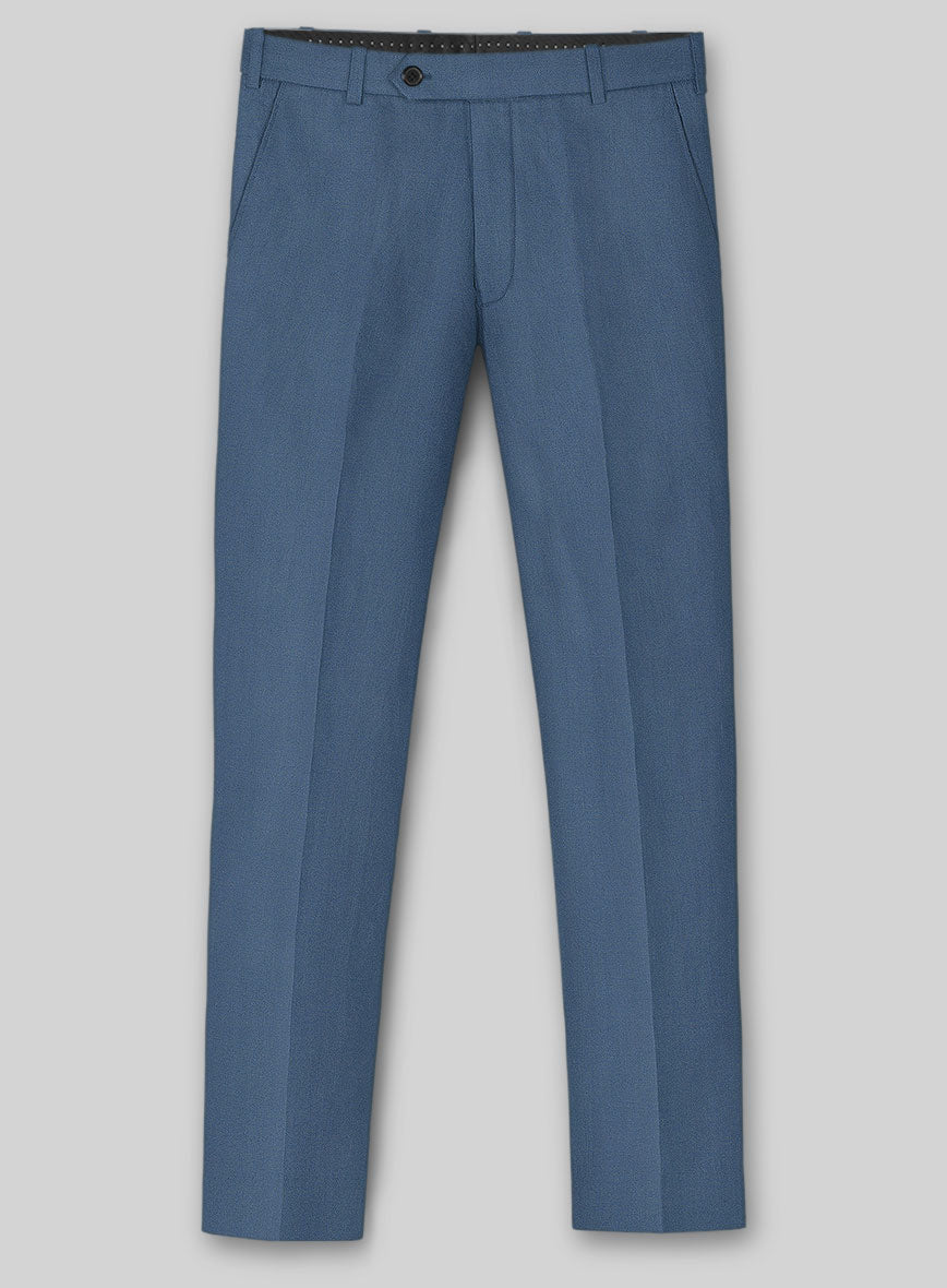 Solbiati Art Du Lin Dark Pastel Blue Linen Pants - StudioSuits