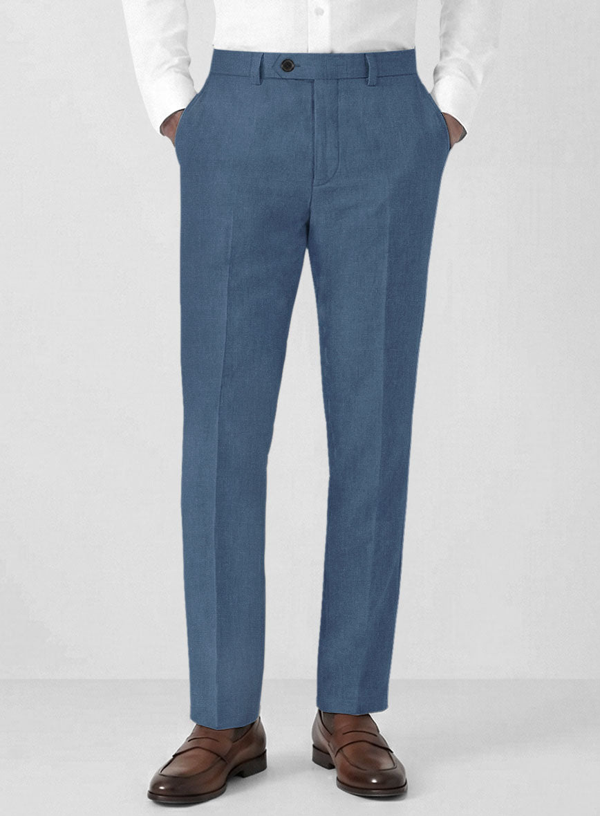 Solbiati Art Du Lin Dark Pastel Blue Linen Pants - StudioSuits