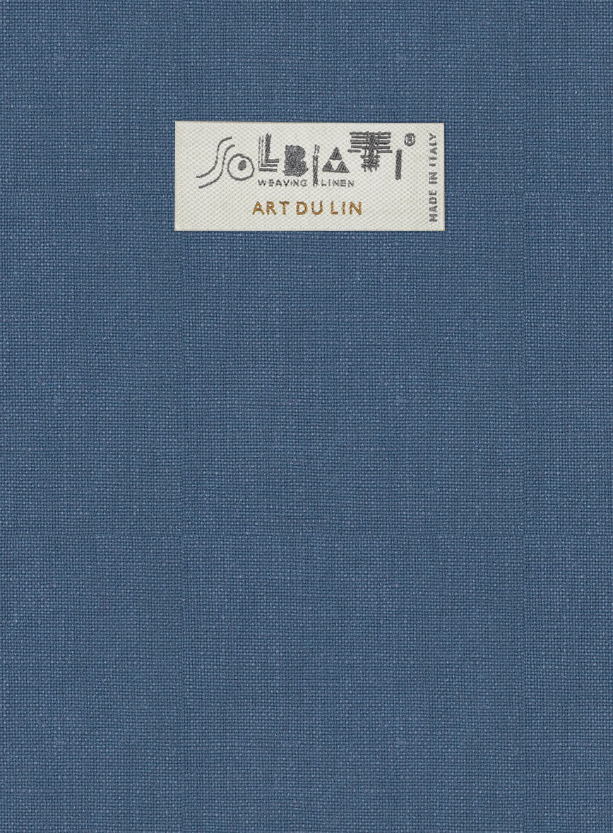 Solbiati Art Du Lin Dark Pastel Blue Linen Pants - StudioSuits