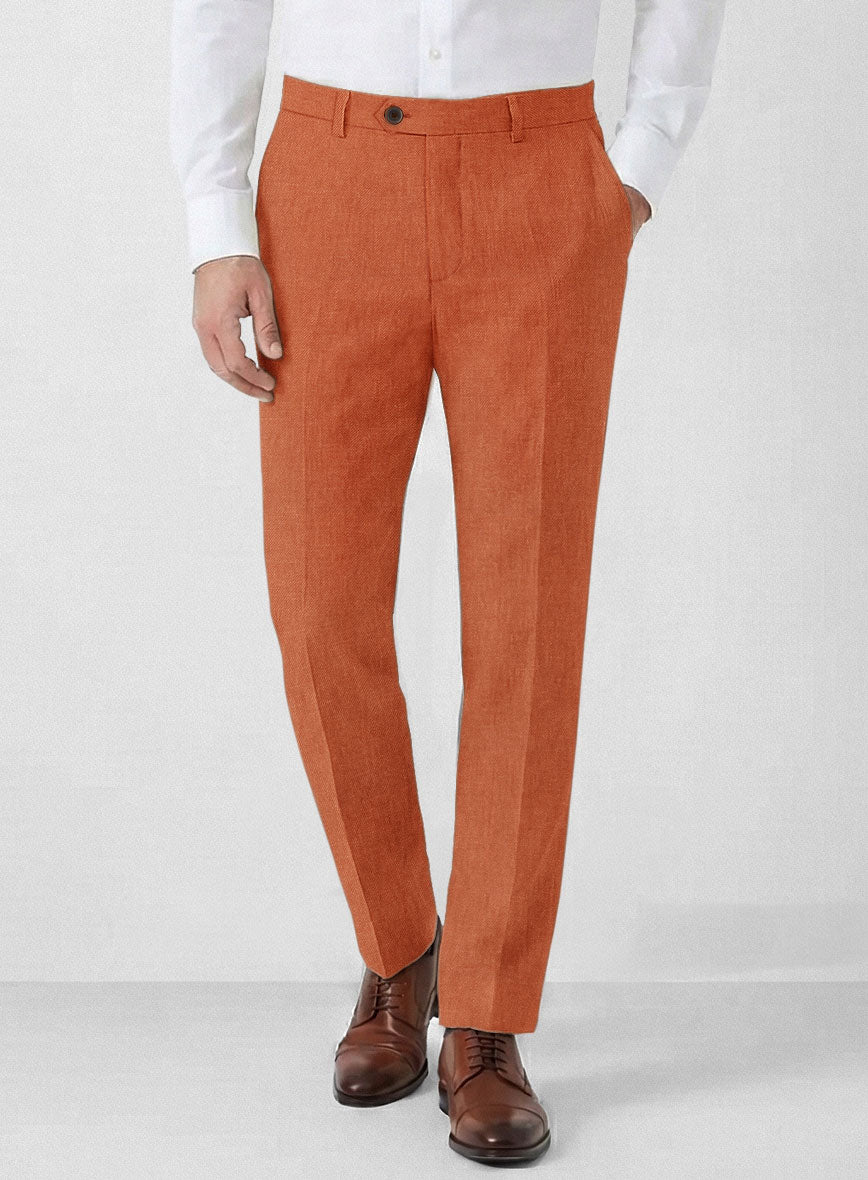Solbiati Art Du Lin Deep Orange Linen Pants - StudioSuits