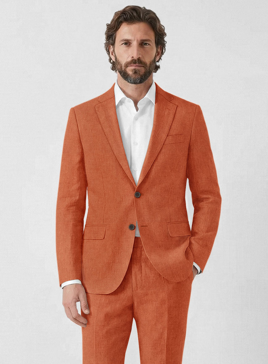 Solbiati Art Du Lin Deep Orange Linen Suit - StudioSuits