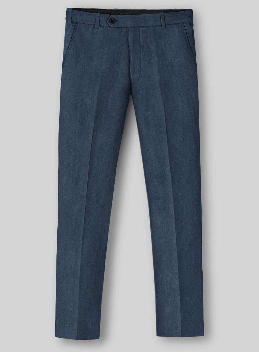 Solbiati Art Du Lin Ebony Blue Linen Pants - StudioSuits