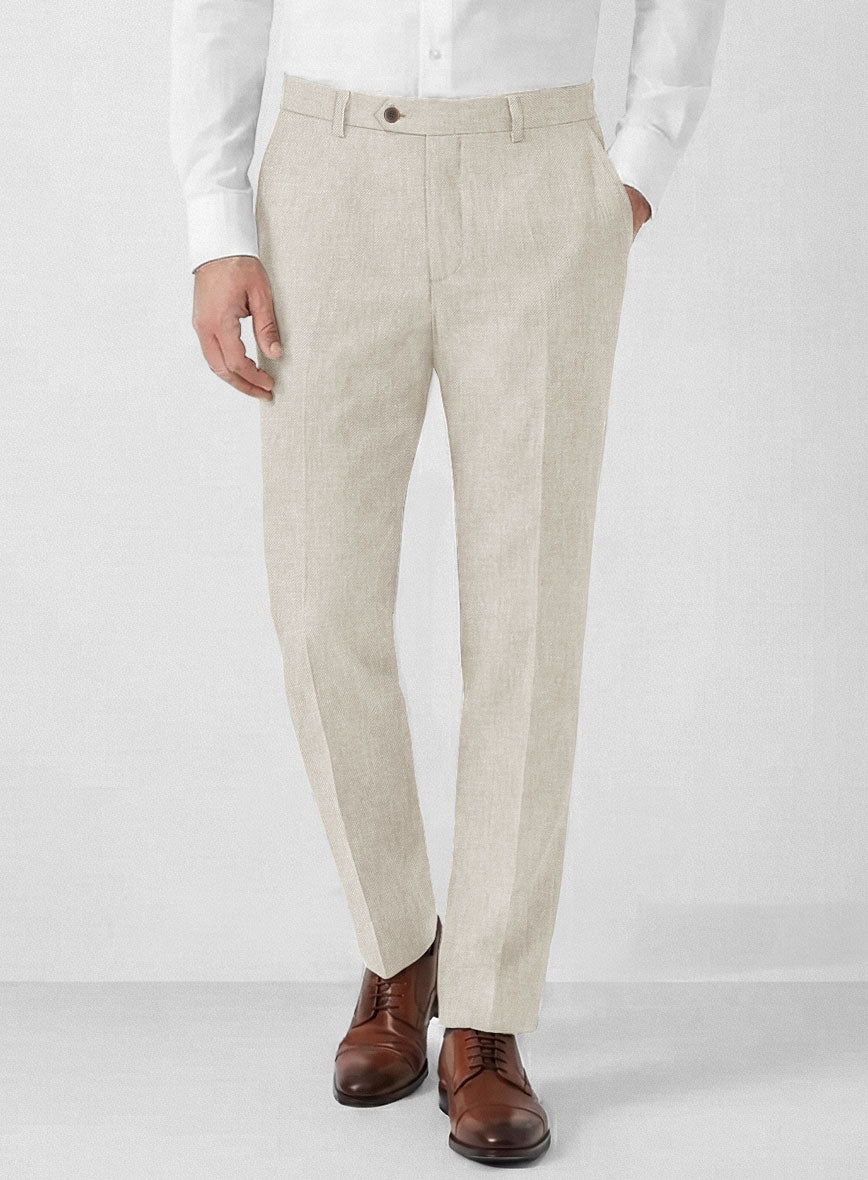 Solbiati Art Du Lin Light Beige Linen Pants - StudioSuits