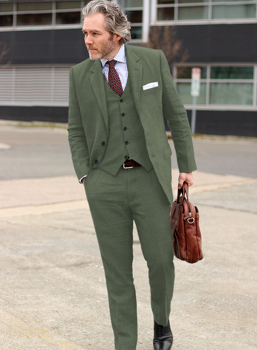 Solbiati Art Du Lin Sage Green Linen Suit - StudioSuits