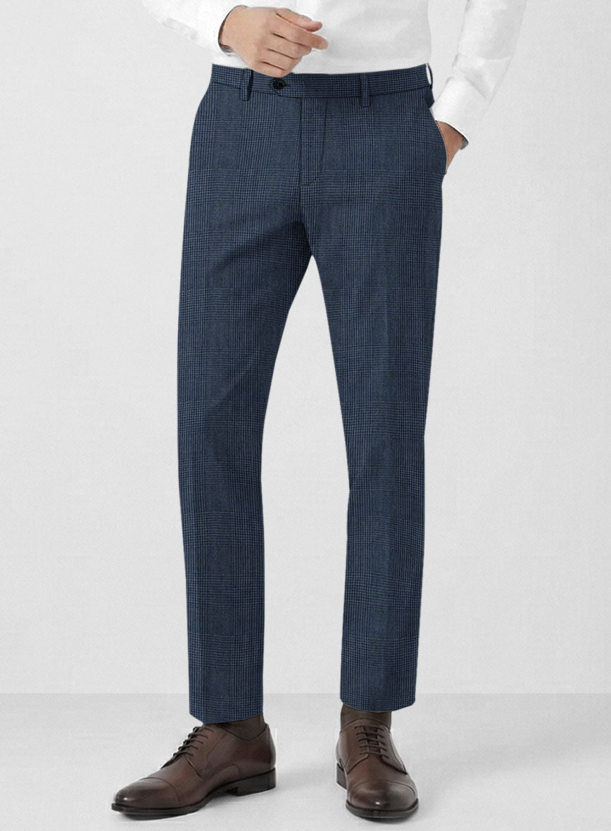 Solbiati Artic Blue Check Linen Pants - StudioSuits