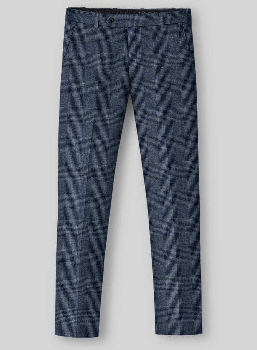 Solbiati Artic Blue Check Linen Pants - StudioSuits