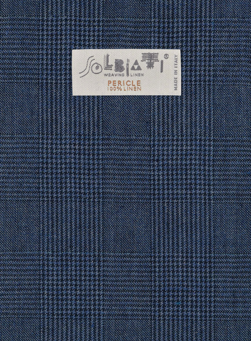 Solbiati Artic Blue Check Linen Pants - StudioSuits