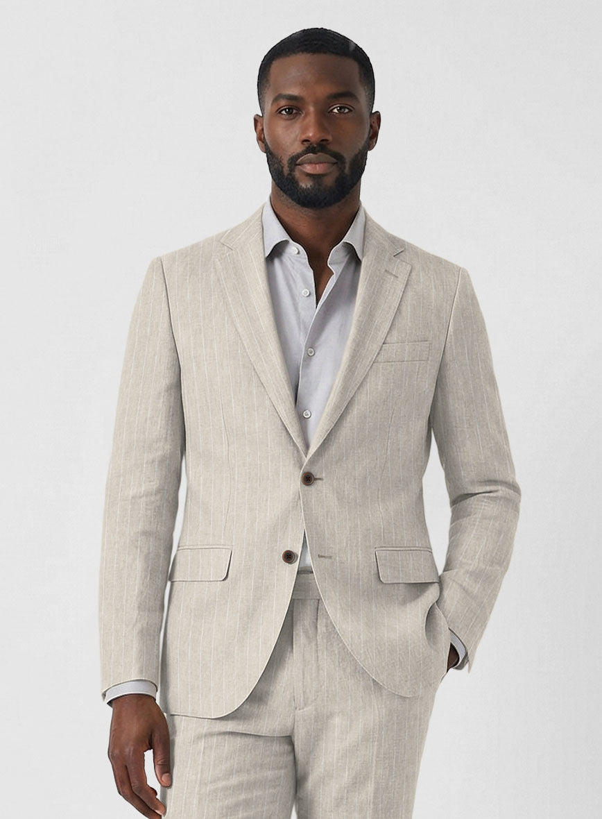 Solbiati Barn Beige Stripe Linen Jacket - StudioSuits
