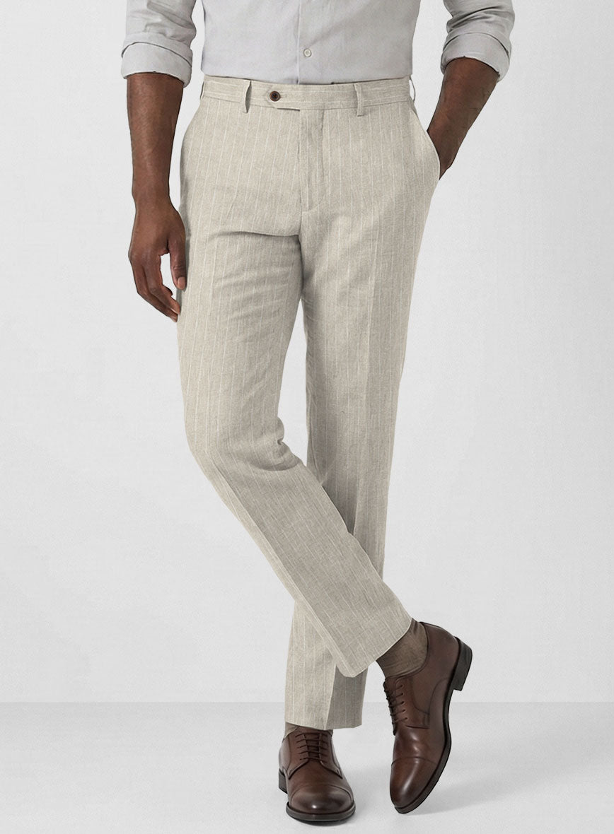 Solbiati Barn Beige Stripe Linen Pants - StudioSuits