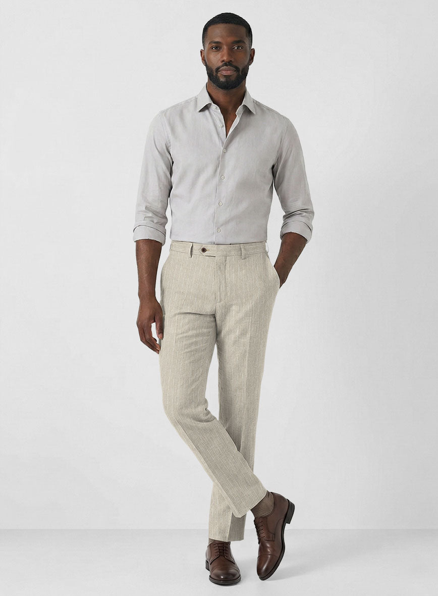 Solbiati Barn Beige Stripe Linen Pants - StudioSuits