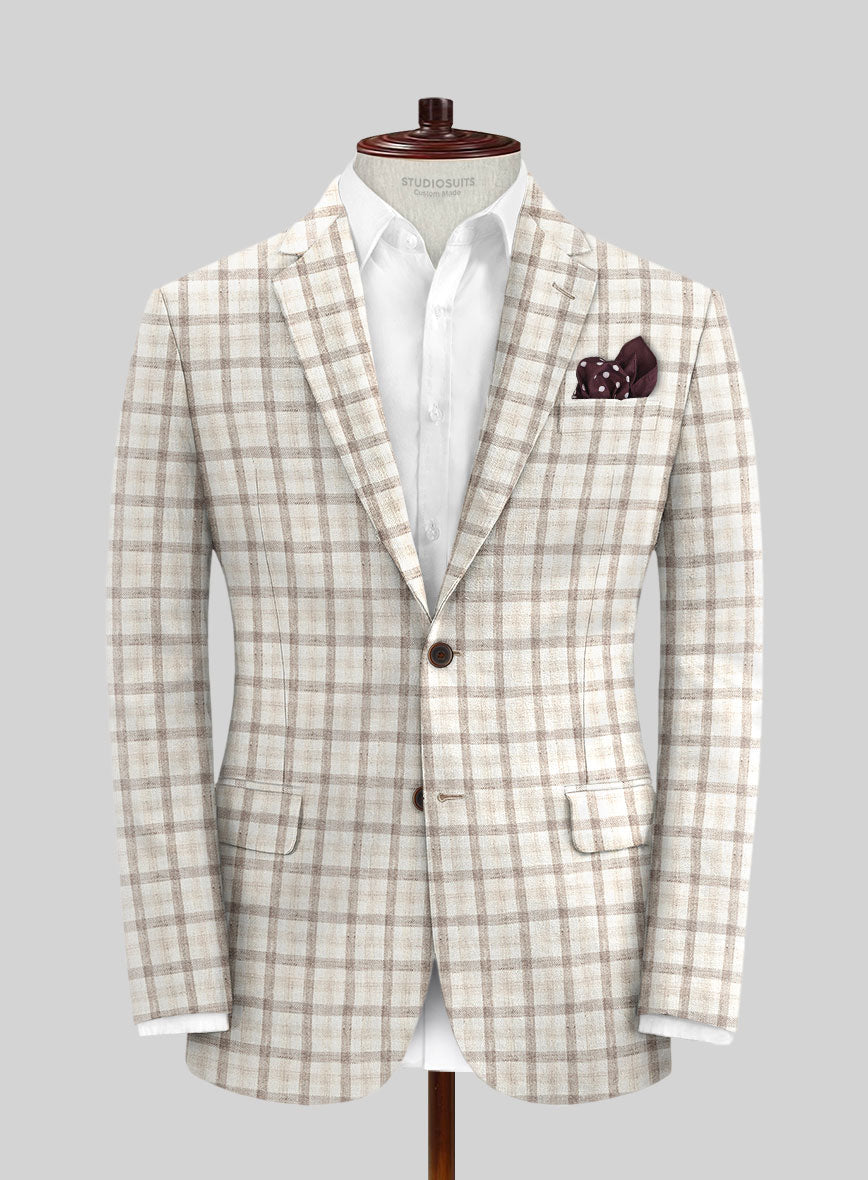 Solbiati Beige Checks Linen Jacket - StudioSuits