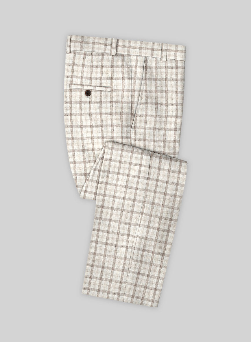 Solbiati Beige Checks Linen Pants - StudioSuits