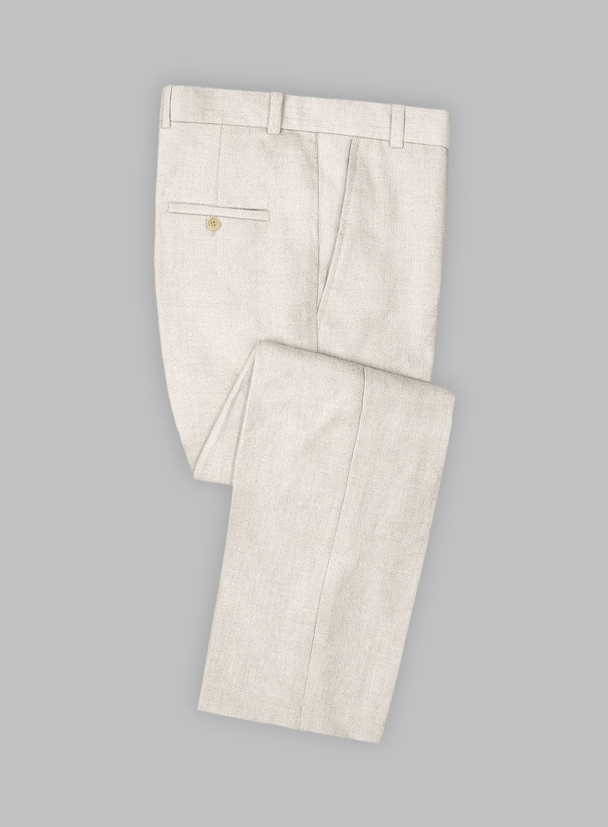Solbiati Beige Herringbone Linen Pants - StudioSuits