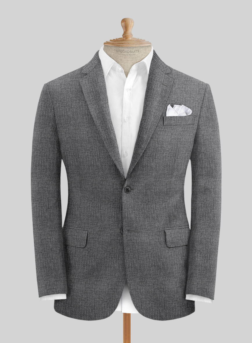 Solbiati Blue Gray Check Linen Jacket - StudioSuits