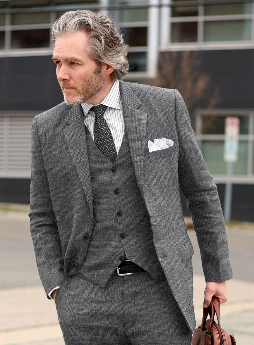 Solbiati Blue Gray Check Linen Jacket - StudioSuits