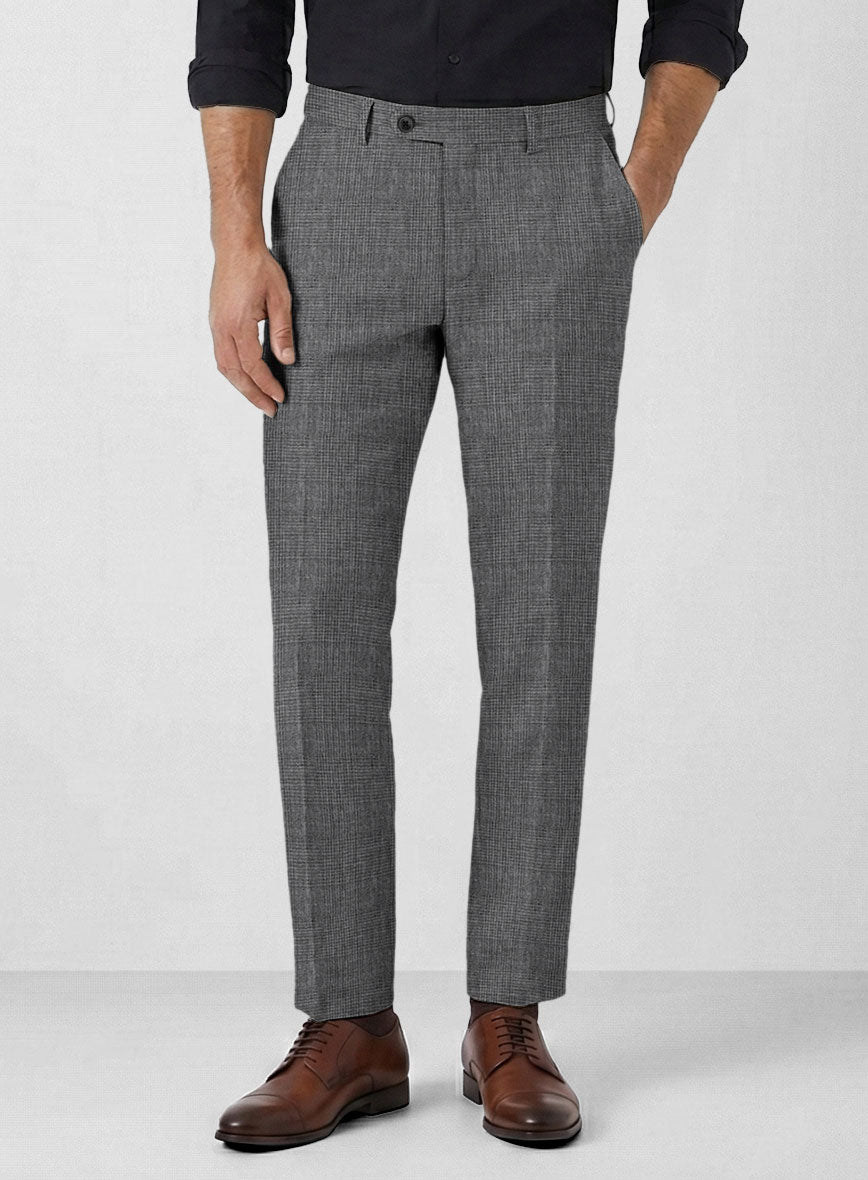 Solbiati Blue Gray Check Linen Pants - StudioSuits