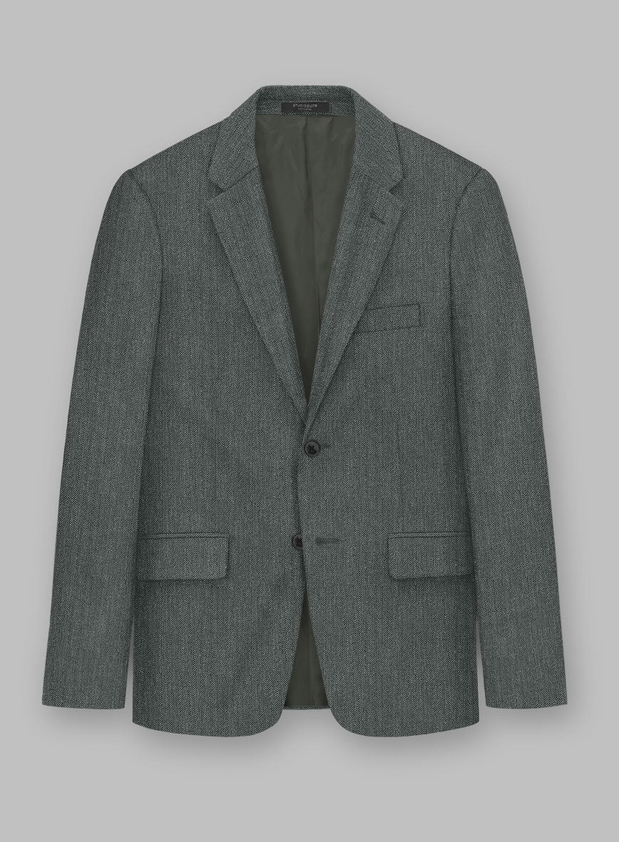 Solbiati Blue Green Herringbone Linen Jacket - StudioSuits