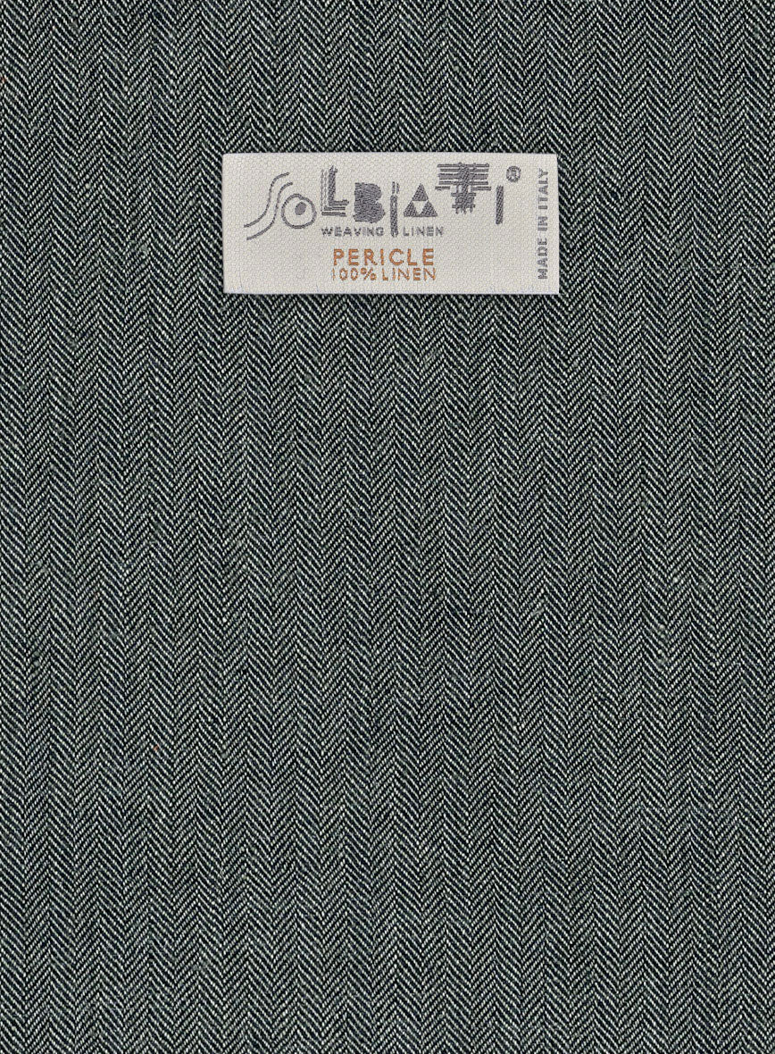 Solbiati Blue Green Herringbone Linen Jacket - StudioSuits