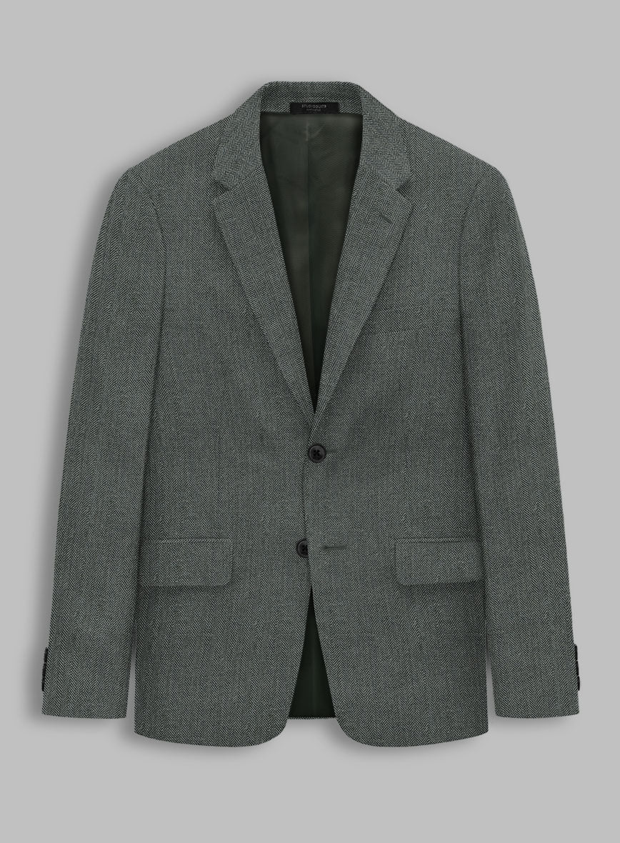 Solbiati Blue Green Herringbone Linen Jacket - StudioSuits