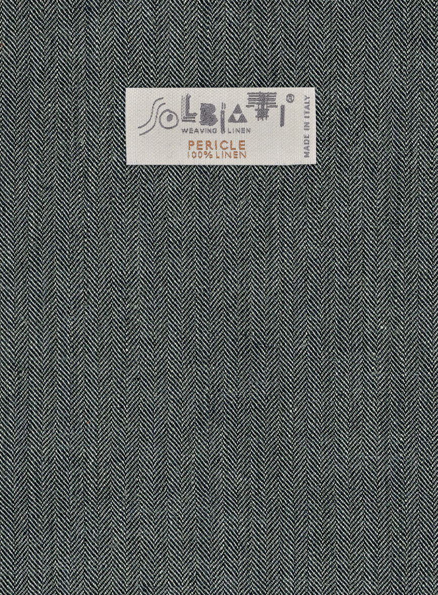 Solbiati Blue Green Herringbone Linen Jacket - StudioSuits