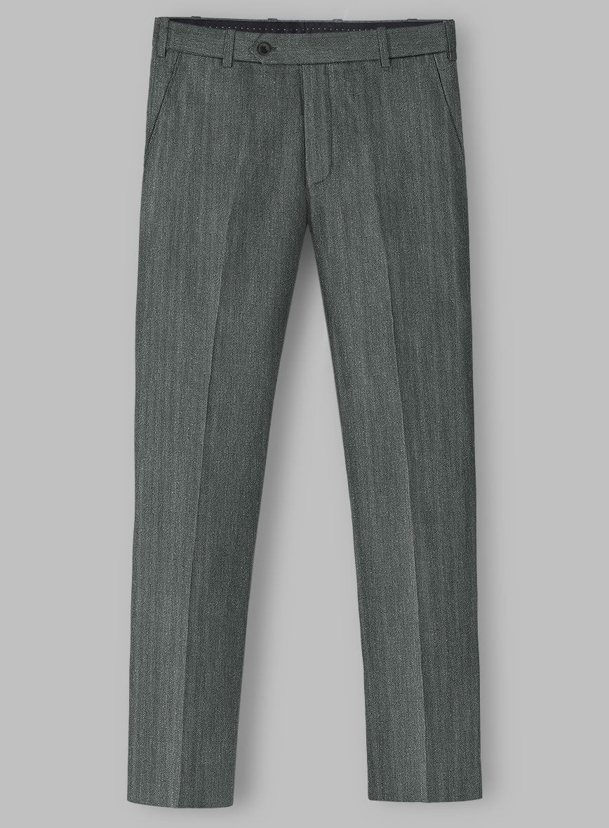 Solbiati Blue Green Herringbone Linen Pants - StudioSuits