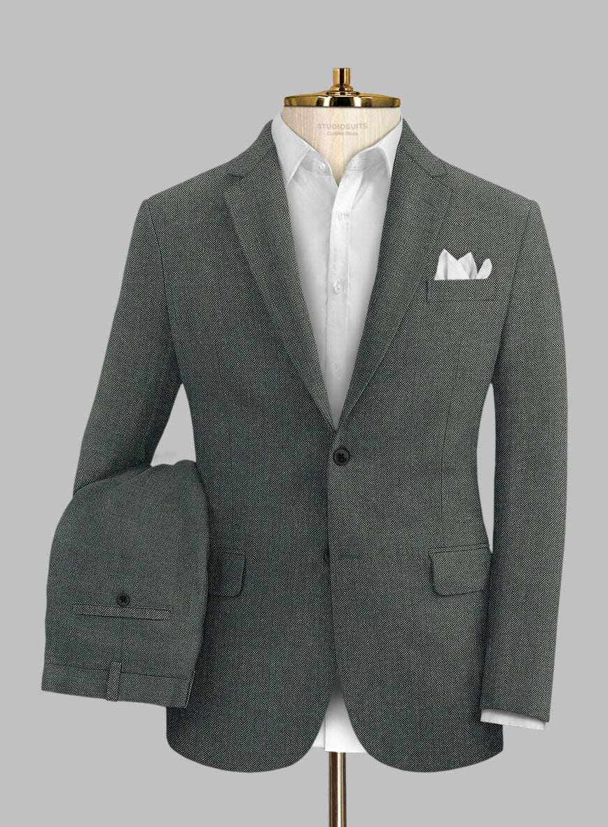 Solbiati Blue Green Herringbone Linen Suit - StudioSuits
