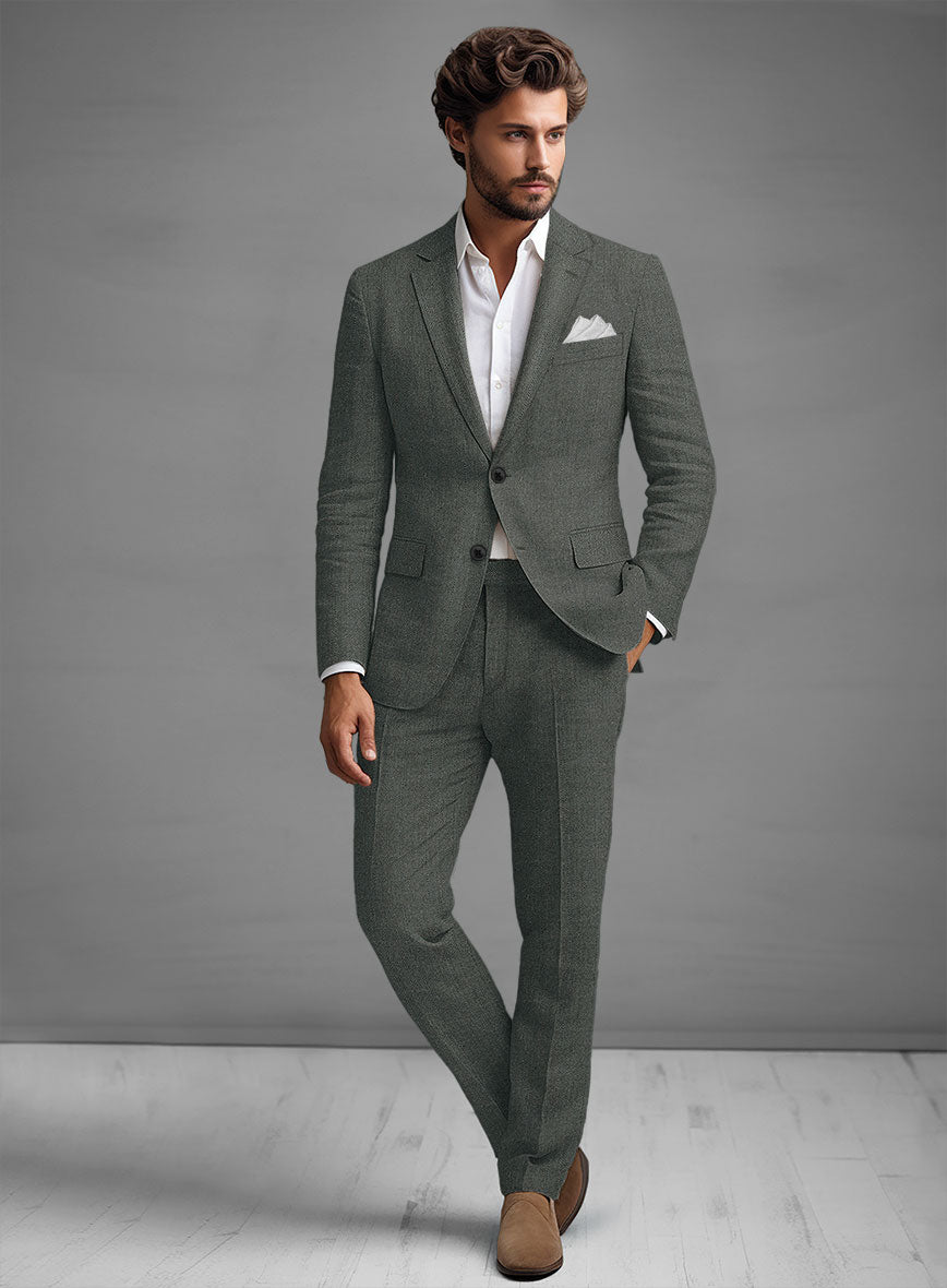 Solbiati Blue Green Herringbone Linen Suit - StudioSuits